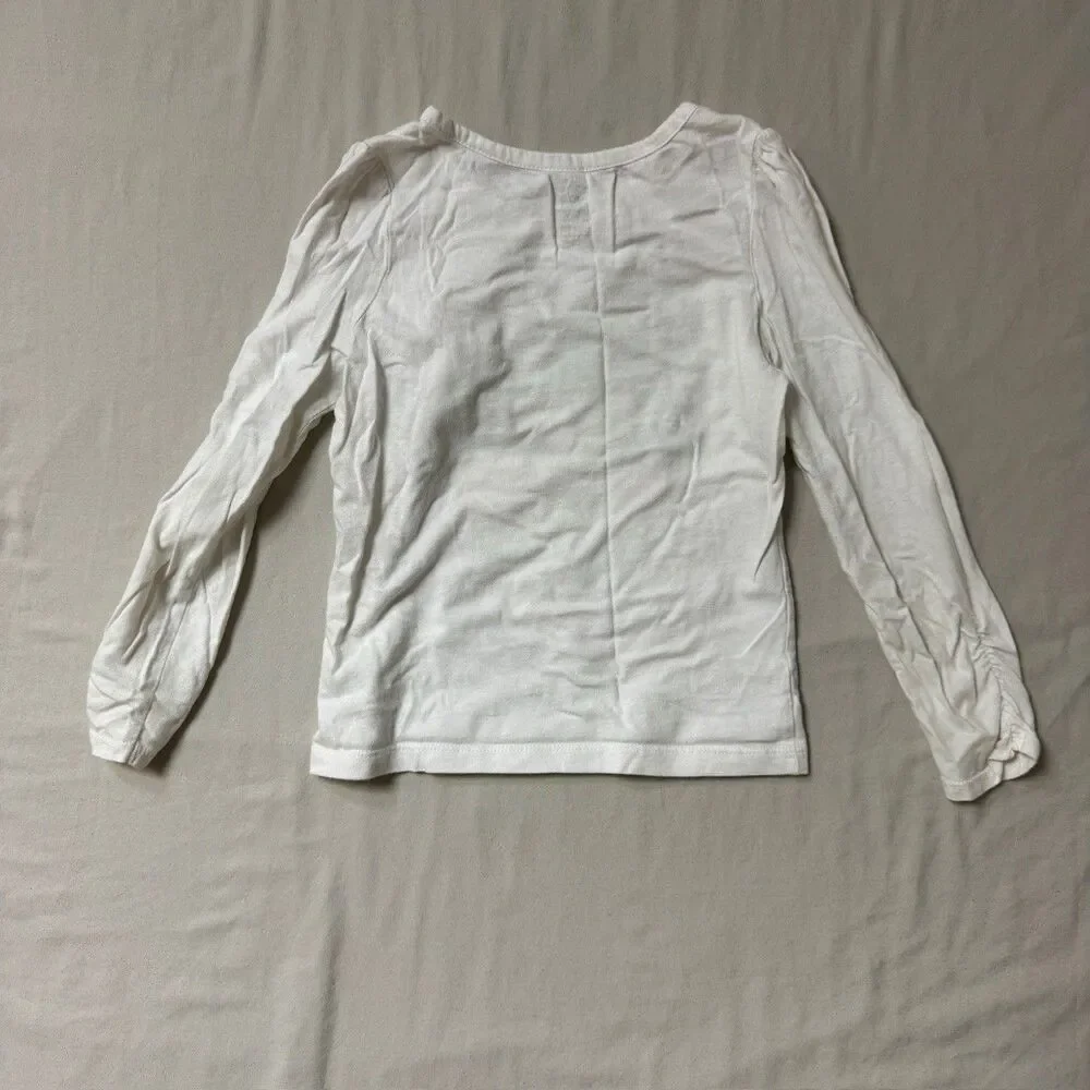 Children's Place White Long Sleeve Top Girls Small 5/6 Flower Applique School